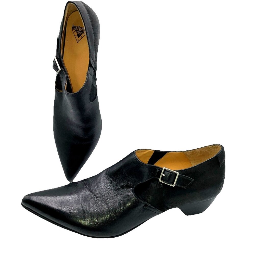 SOLD OUT 10.5 Fluevog  Women’s Justine Black Pointy Low Boots Buckle